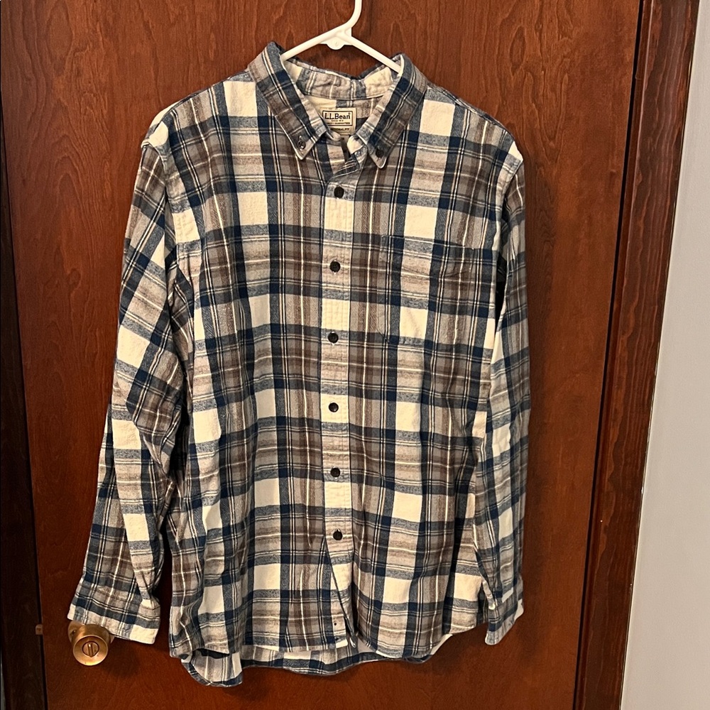 L.L. Bean Blue and Cream Plaid Button-Down Shirt